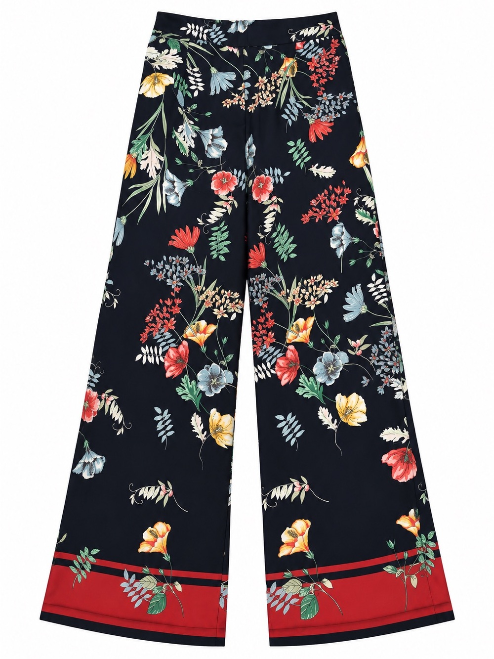 Zara Floral Wide Leg Palazzo Pants Navy Red Botanical Print